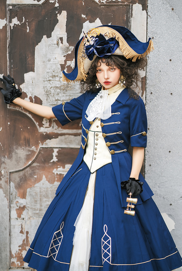 New Romantic, Elegant Gothic Aristocrat Front Open Pleat Bottom