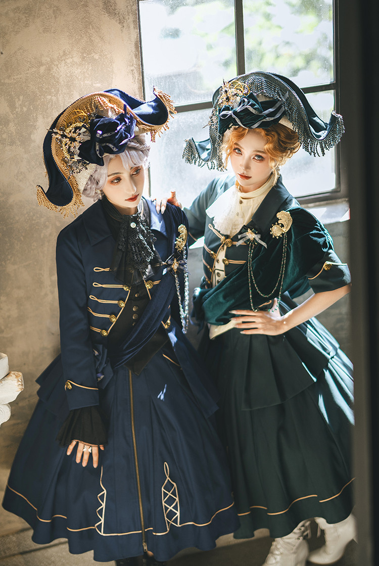 New Romantic, Elegant Gothic Aristocrat Front Open Pleat Bottom