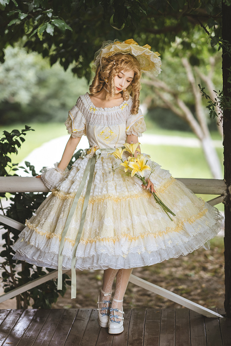 Mille Cake, Sweet Lolita Elegant Chic Short Sleeves 2-Way Neckline Midi Dress Cute Fashion Around Mid-Calf Length One-Piece/OP*3colors Mille Cake, Sweet Lolita Elegant Chic Short Sleeves 2-Way Neckline Midi Dress Cute Fashion Around Mid-Calf Length One-Piece/OP*3colors