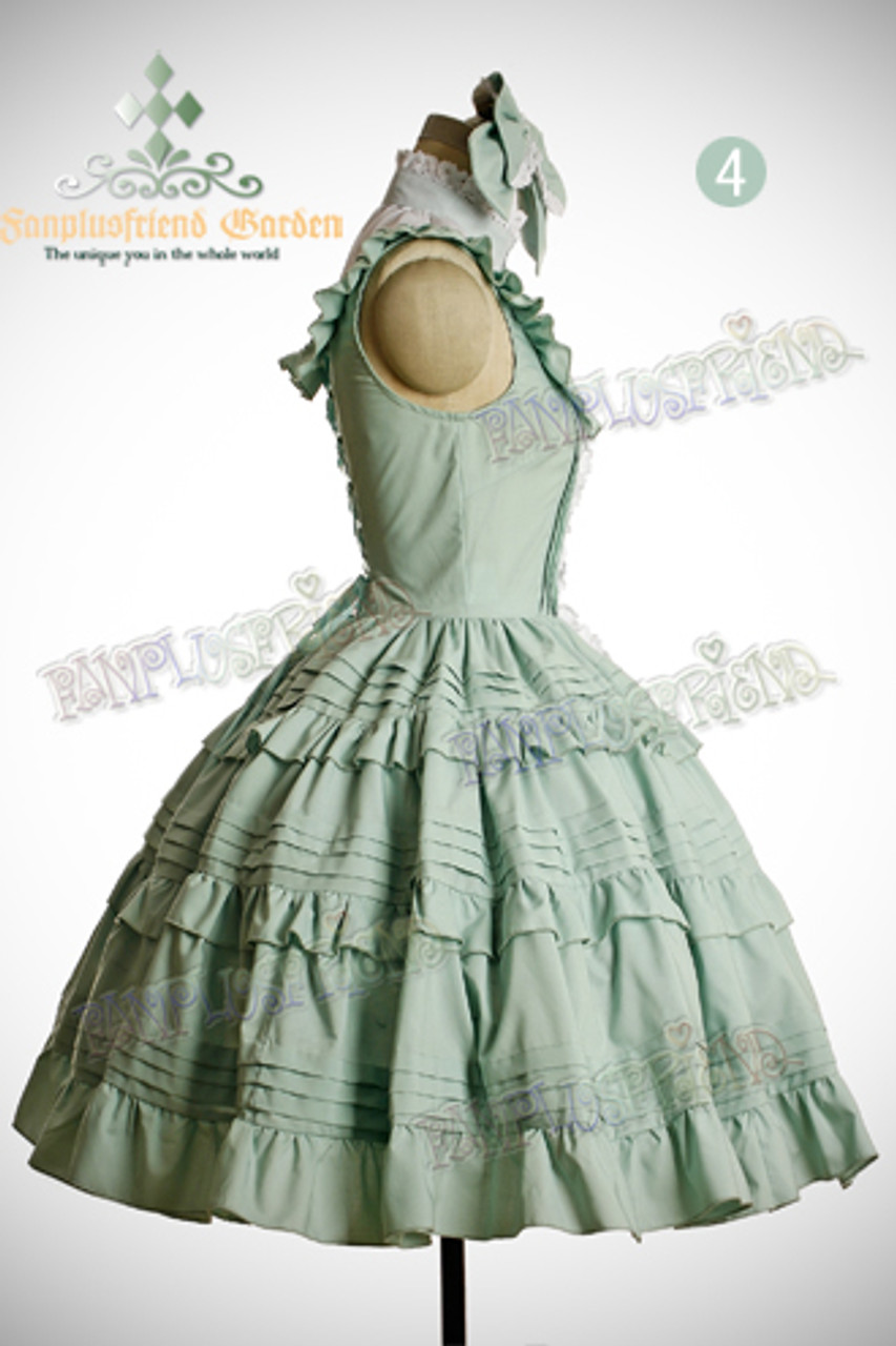 Classical Lolita Pintuck Tiered Circle Buttom Dress&Bow*4color