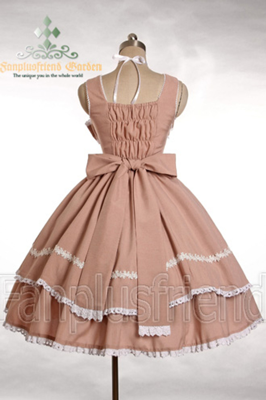 April, Classic Lolita Elegant False 2pcs Long Sleeves Cotton Midi Dress  Casual Spring Autumn OP*6colors