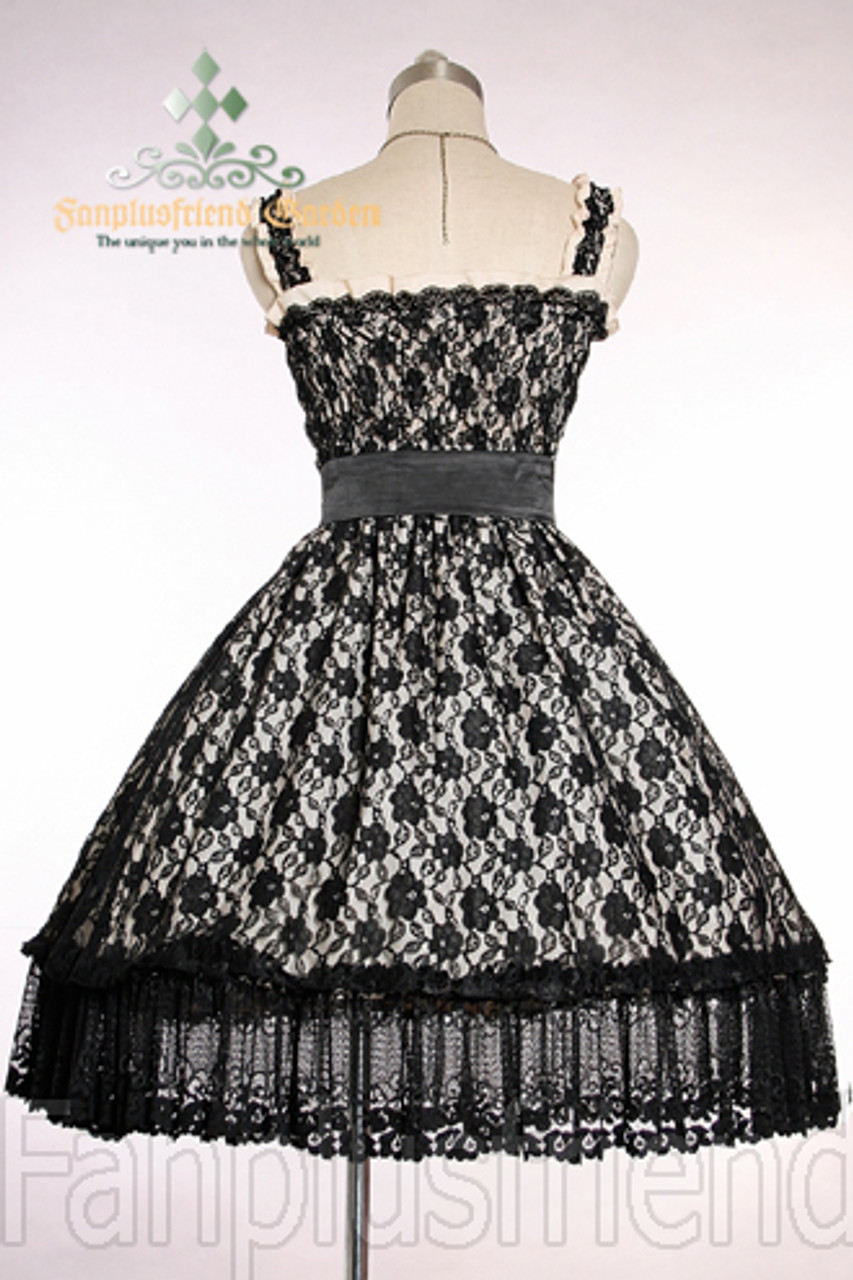 Elegant Gothic Lolita Shirring Bodice Cotton&Lace Double Layer Dress