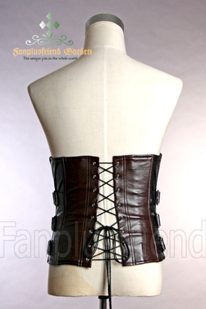 Elegant Gothic Aristocrat Over Bust Steel Boned PU Leather Brown