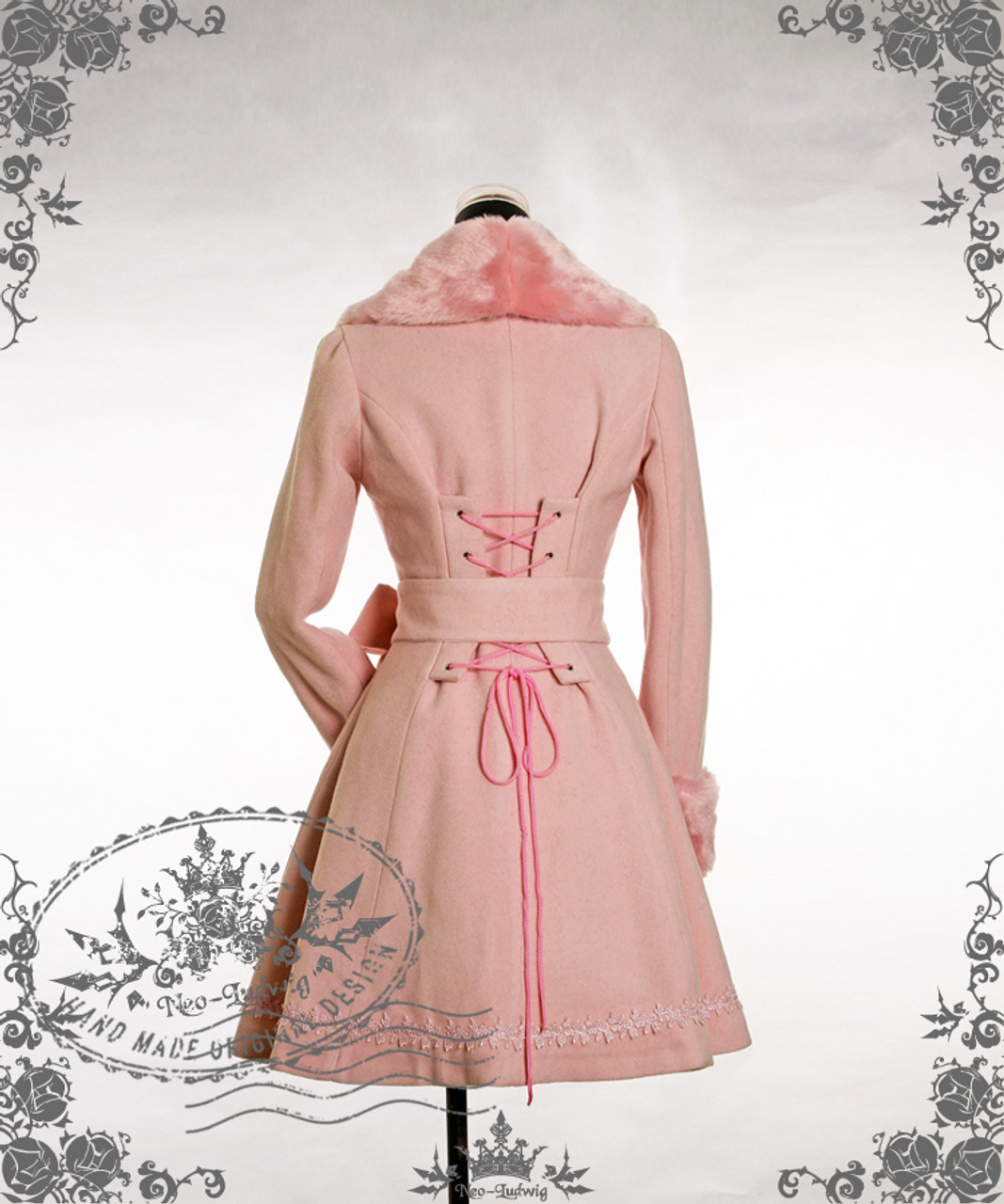 Belle Epoque, Gothic Lolita Elegant Embroidery Light Dress Coat False 2pcs Long Jacket&Faux Fur Collar Piece&Cuffs*4colors