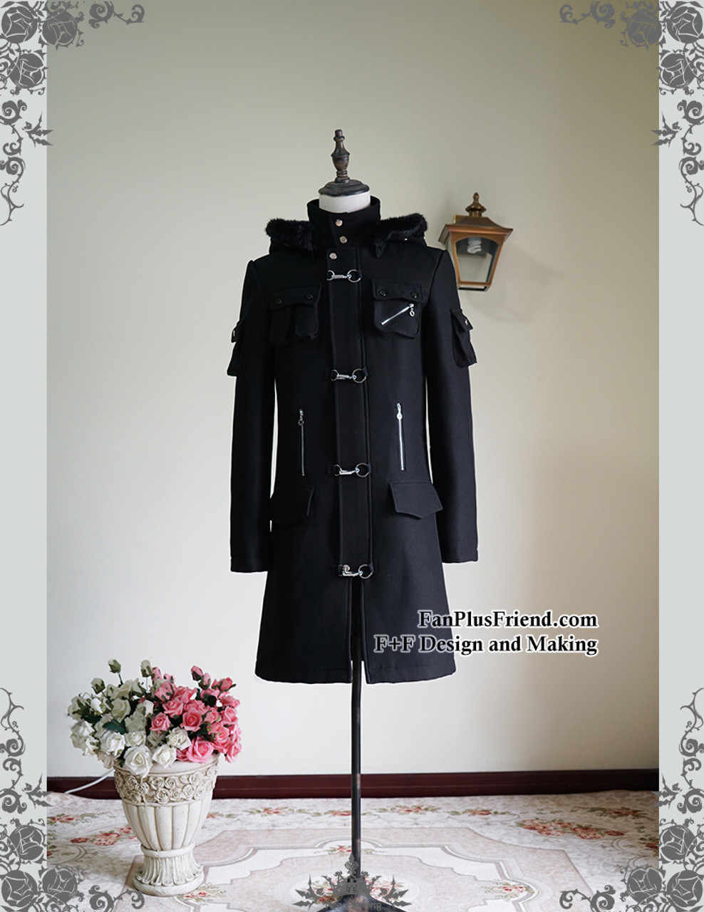 Man Military Gothic Thick Wool Double Breasted Mid-Calf Coat Long Trench