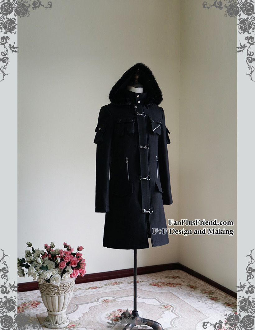 Gothic Punk Pockets Hood Quilted Cotton Twill Coat