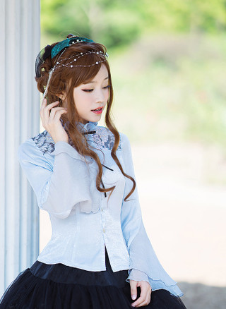 Vintage Lolita Long Sleeves Top Women Stand Collar Spring Autumn Blouse