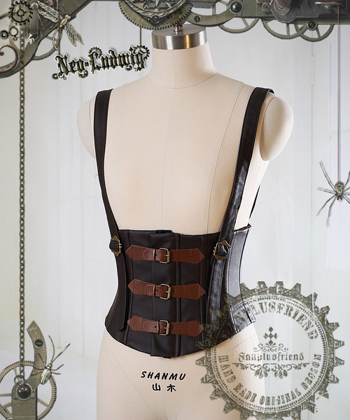 Steampunk Overbust Corset Top Steel Boned Bustier Brown