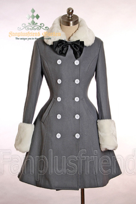Last Chance: Gothic Lolita Thick  Wool Neat Double Breast High Slit Coat*2colors Instant Shipping