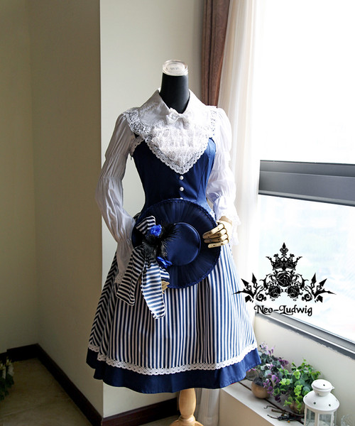 Alice Lolita: Card & Stripe Corset JSK/Dress & Ruff Choker