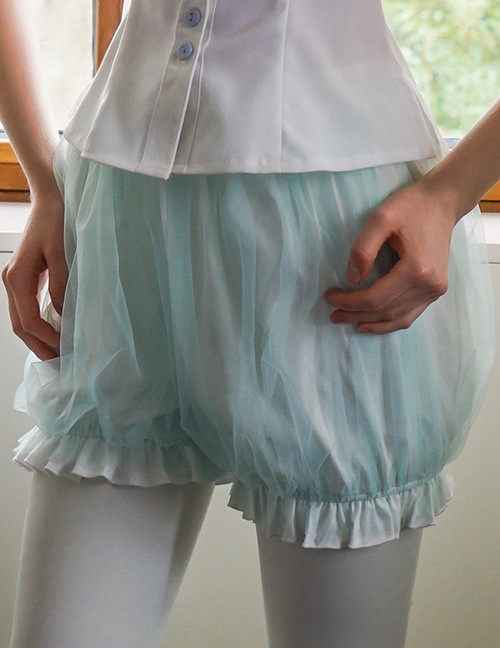 Strings Cantabile, Lolita Puffy Double-Layer Basic Short Bloomers Elastic Waistband Summer Shorts Black Grey Mint