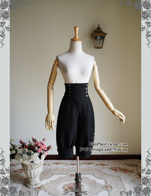 Beyond the End of Time, Gothic Steampunk High Waist Short Riding Breeches Black Lady Shorts
