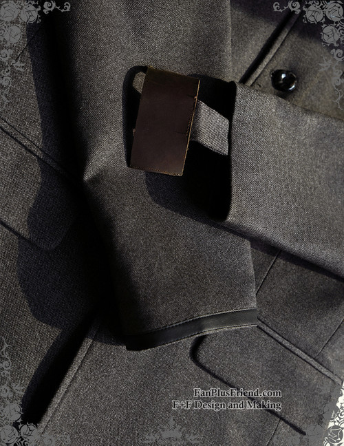 Vintage Men Coat Jacket Leather Armband Set Grey Punk Pirate Retro Fashion