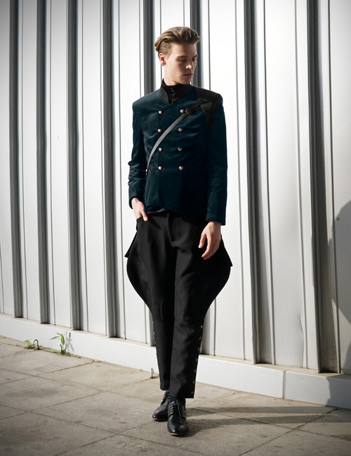 Vintage Military Velvet Mens Jackets Coat Leather Shoulder Protector