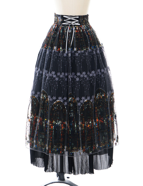 Vintage High Waisted Skirt Maxi Skirt Long Skirt & Shawl*Black Burgundy