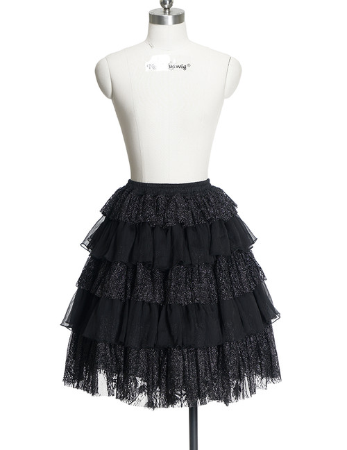 Vintage Lolita Fashion Midi Skirt Womens Underskirt Black Ivory