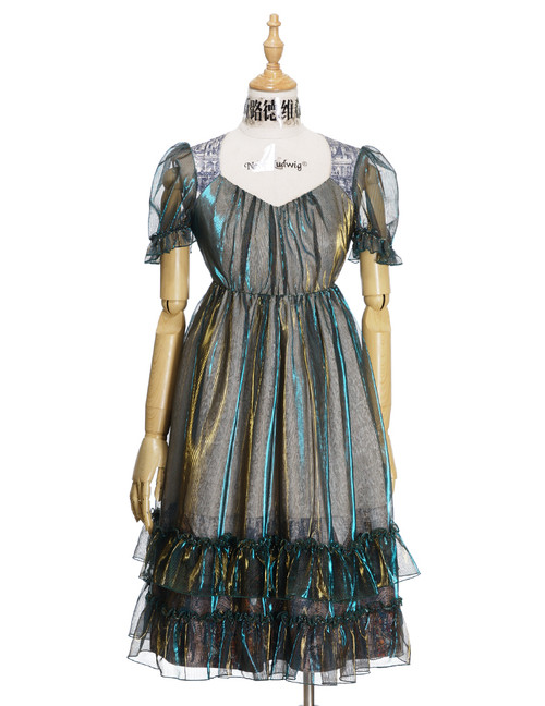 Vintage Lolita Cute Casual Midi Dress Stained Glass Windows Jacquard ...