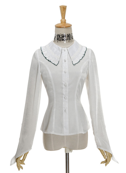 Lolita White Shirt Casual Long Sleeves Women Spring Autumn Blouse and ...