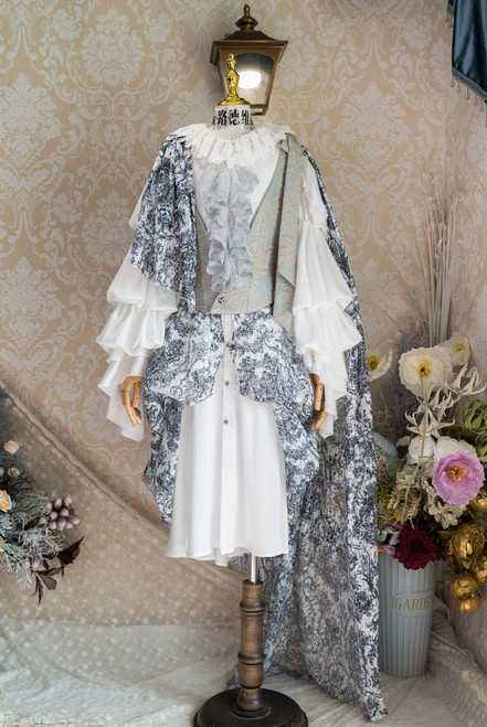 Black / Dark Blue Long Bell Sleeves Aristocrat Gothic Shirt