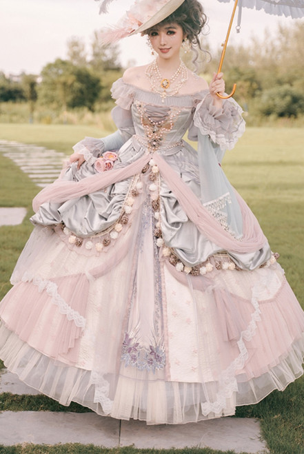 Model Show (Beige + Light Pink + Light Grey + Pale Blue Ver.)
*petticoat underneath, umbrella, head & neck accessories in picture, NOT for sale.