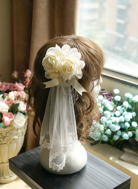 A Midsummer Night's Dream Gothic Elegant Lolita Lace & Rose & Gauze Hairdress*Instant Shipping