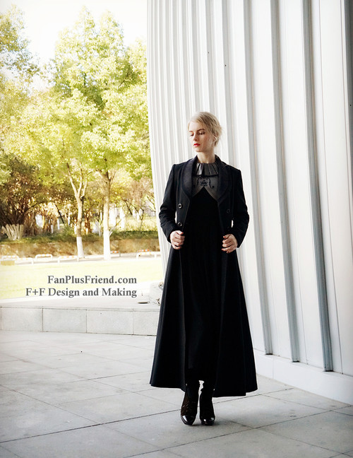 Elegant Gothic Aristocrat Wide Skirt Bottom Slim Waist Long Thick Wool Coat