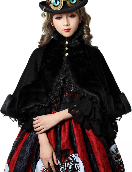 The Queen's Throne Alice Lolita Fur Stand Collar Thick Wool Cape ...