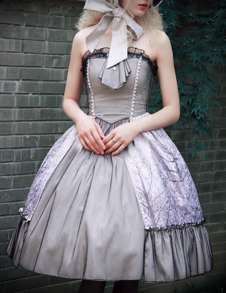 アンティークリトグラフ「Jeune Fille aux Coquelicots」 Plus Plus Size] Clock Forest Night Frill JSK | Metamorphose