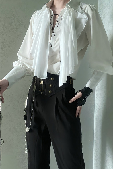 GRACEART Middeleeuws victoriaans piratenhemd, elegant shirt met lange mouwen, gothic steampunk mannenhemd, zwart, XS