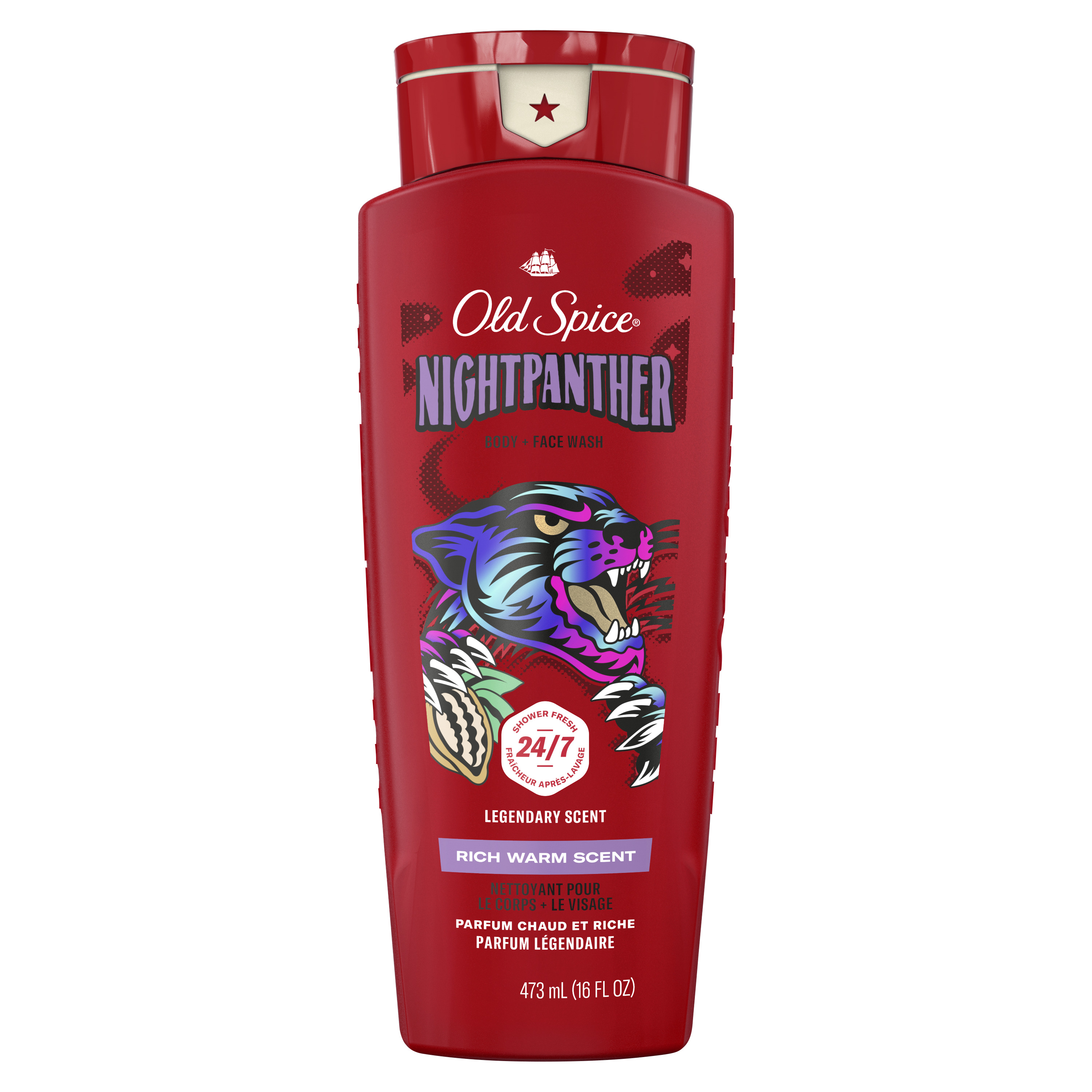 Old Spice Body Wash for Men, 24/7 Shower Clean, Nightpanther, 16 Oz