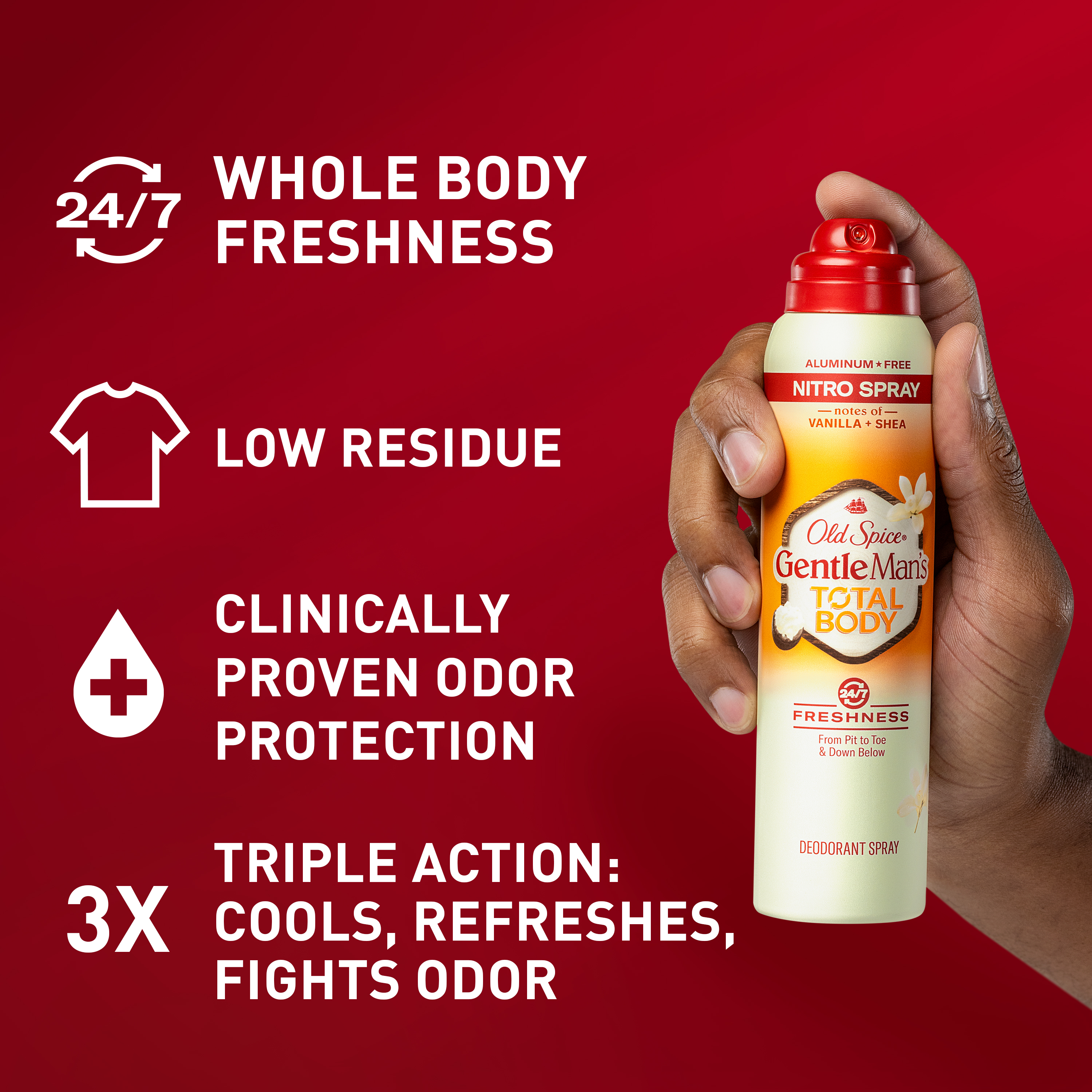 Old Spice GentleMan’s Blend Total Body Deodorant Men, Vanilla + Shea, Aluminum Free Spray for 24/7 Freshness From Pits to Toes and Down Below // Dermatologist Tested Full Body Deodorant, 3.5 oz
