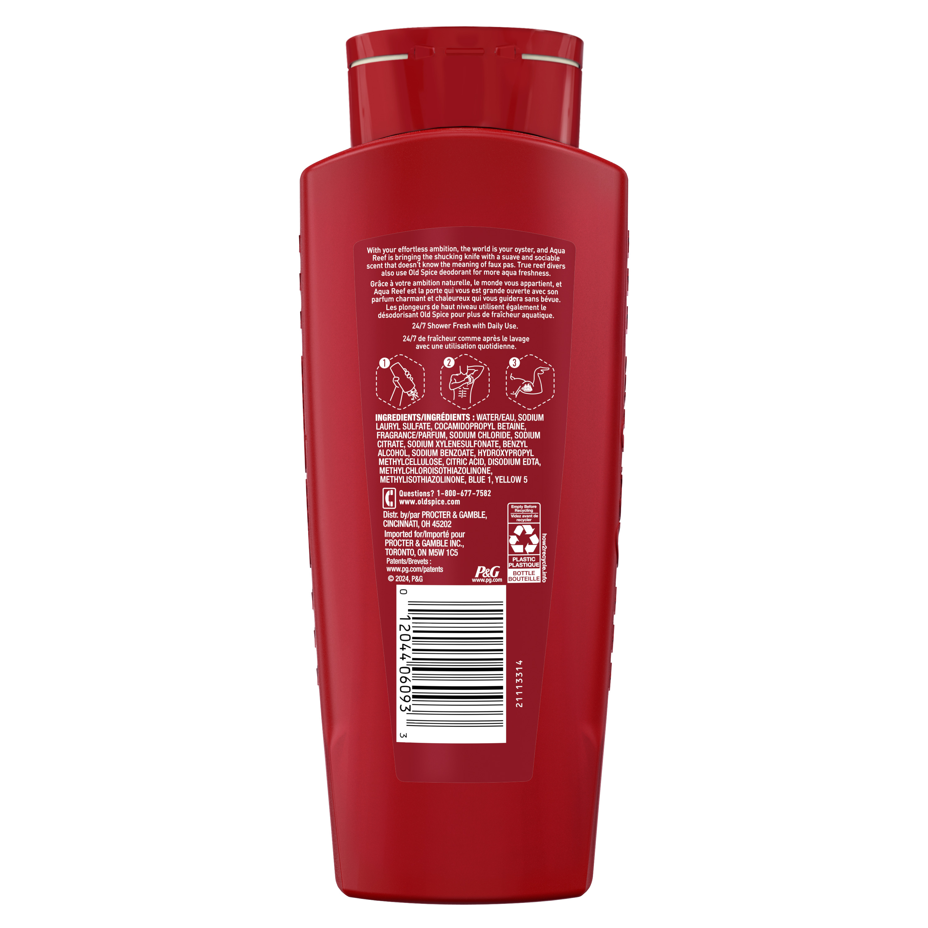 Old Spice Body Wash, Aqua Reef, 24 Oz back side