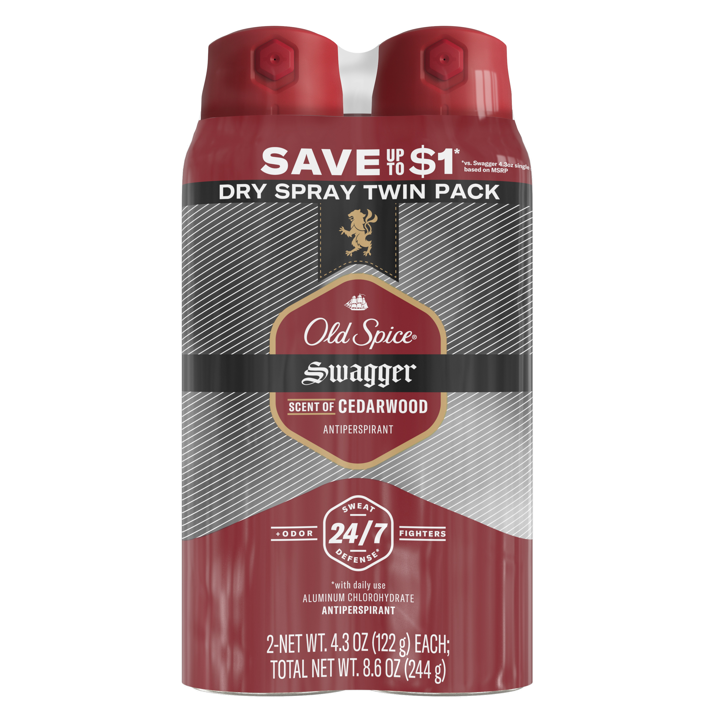 Old Spice Dry Spray, Swagger, Twin Pack, 2 x 4.3oz