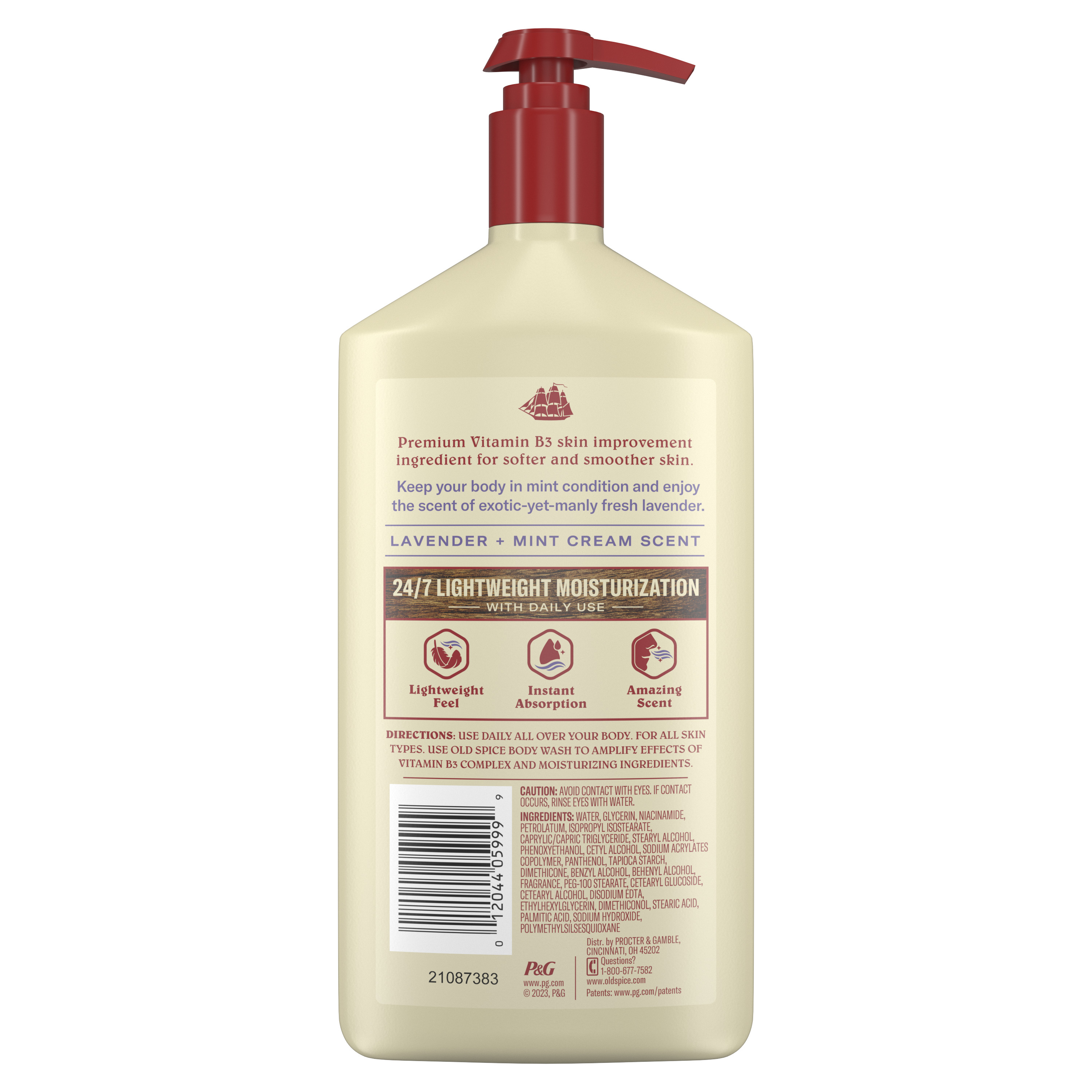Old Spice Hand and Body Lotion, Lavender and Mint, 16 Oz back side