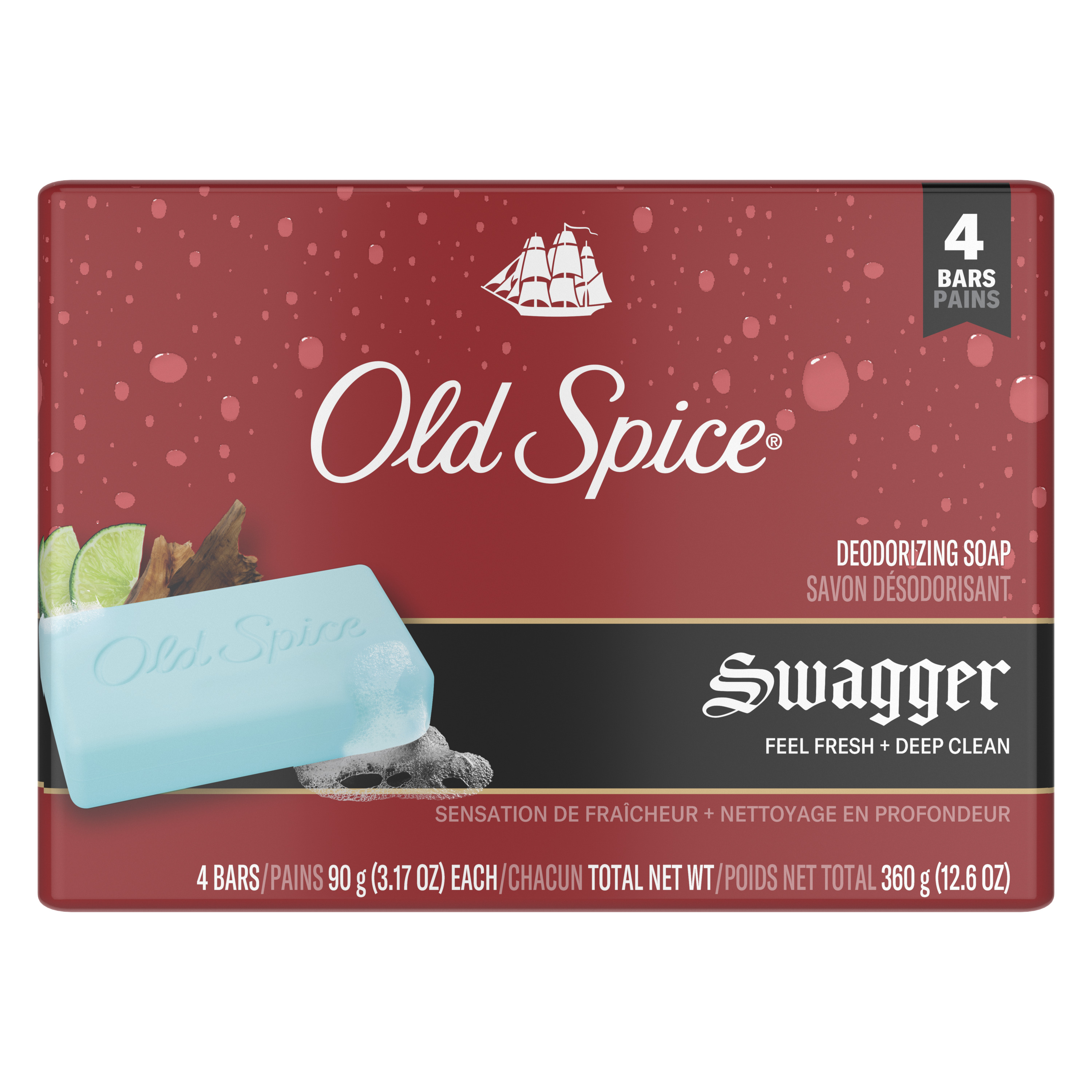 Bar Soap for Men, Swagger, 3.17 Oz, 4 Bars