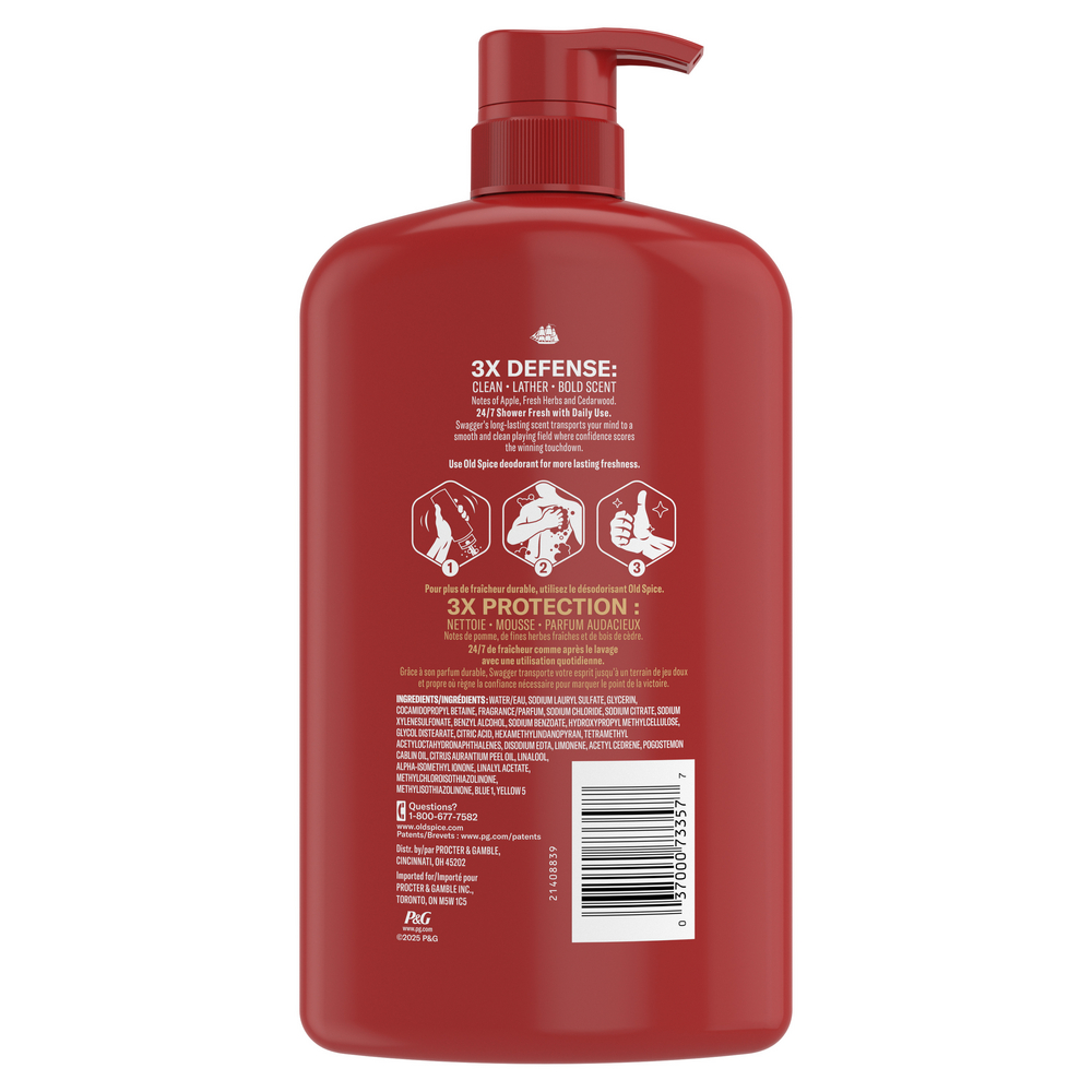 Old Spice Men's Body Wash Pump, Swagger Scent of Confidence, 987 ml (33.4 fl Oz)