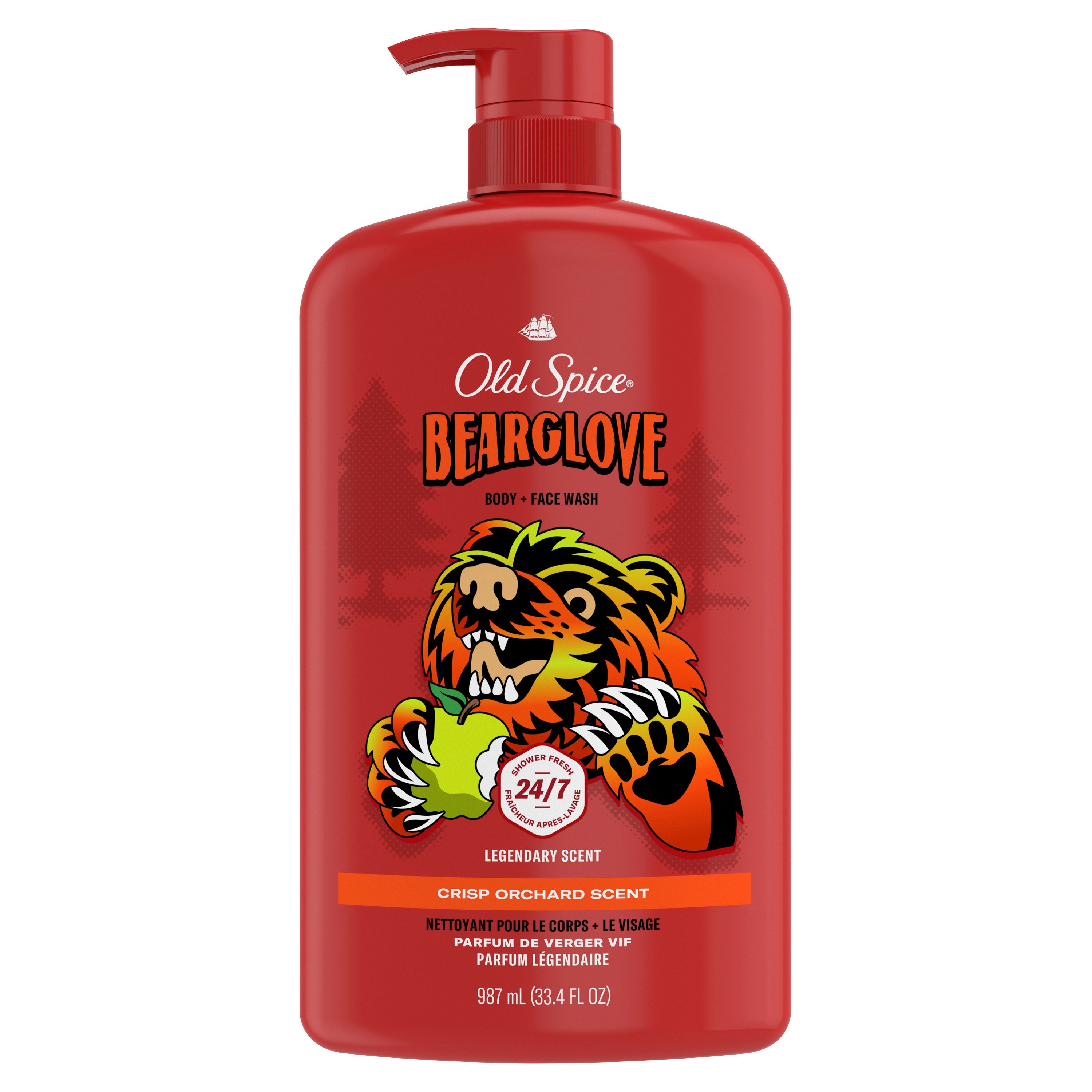 Old Spice Body Wash for Men, 24/7 Shower Clean, Bearglove, 33.4 Oz