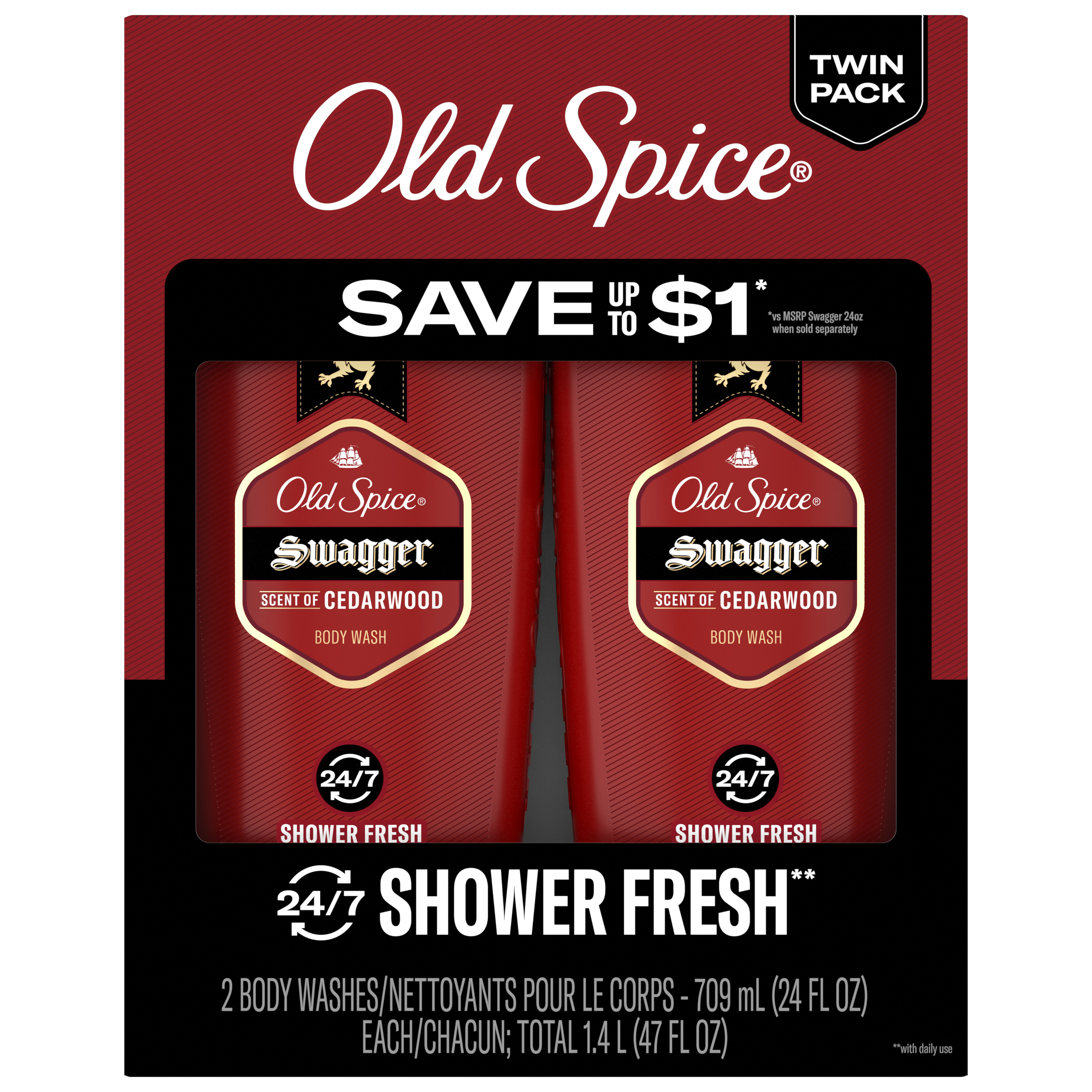 Swagger Scent Men's Body Wash, 24 Oz, Pack of 2 (48 Oz Total)