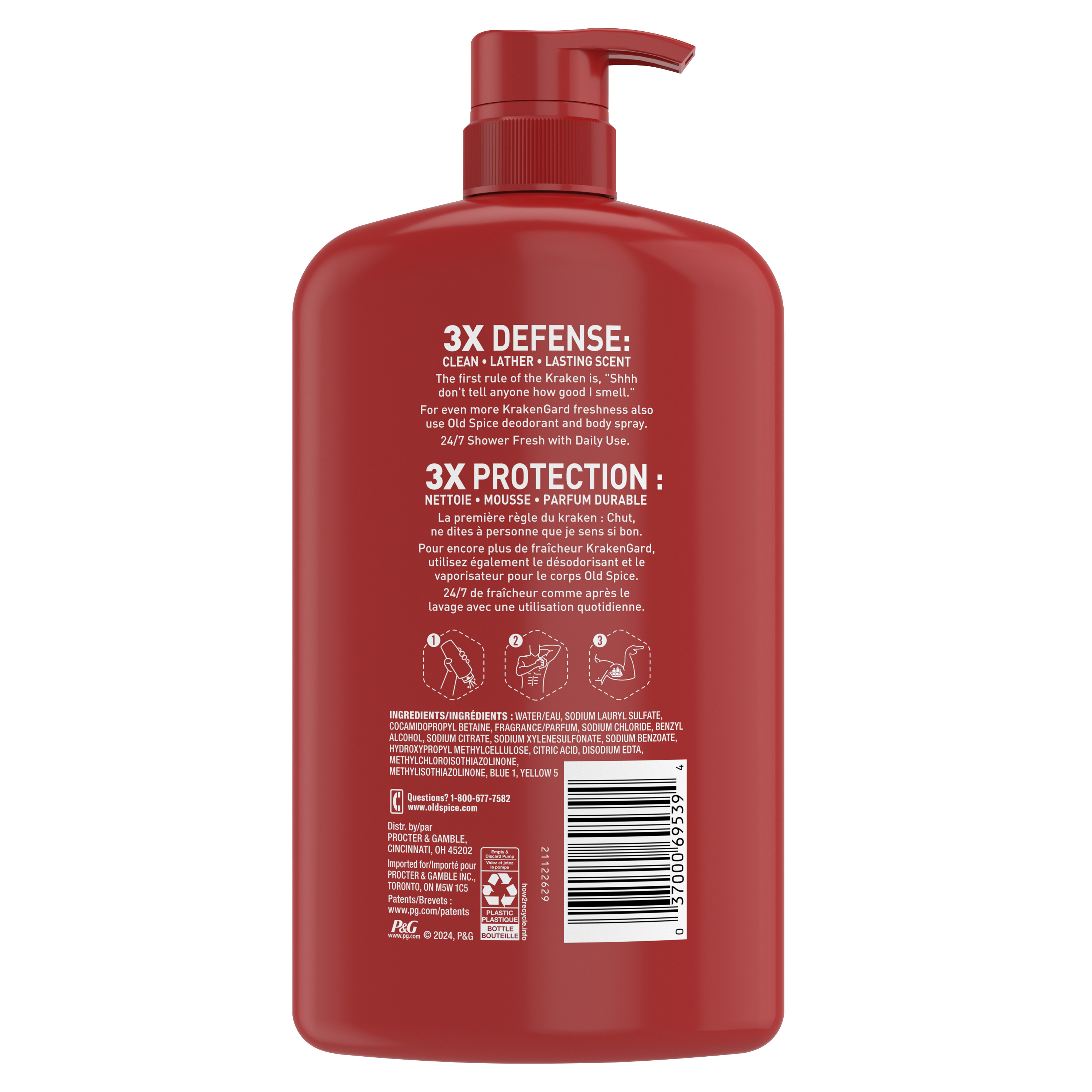 Old Spice Body Wash for Men, 24/7 Shower Clean, Krakengard, 33.4 Oz back side