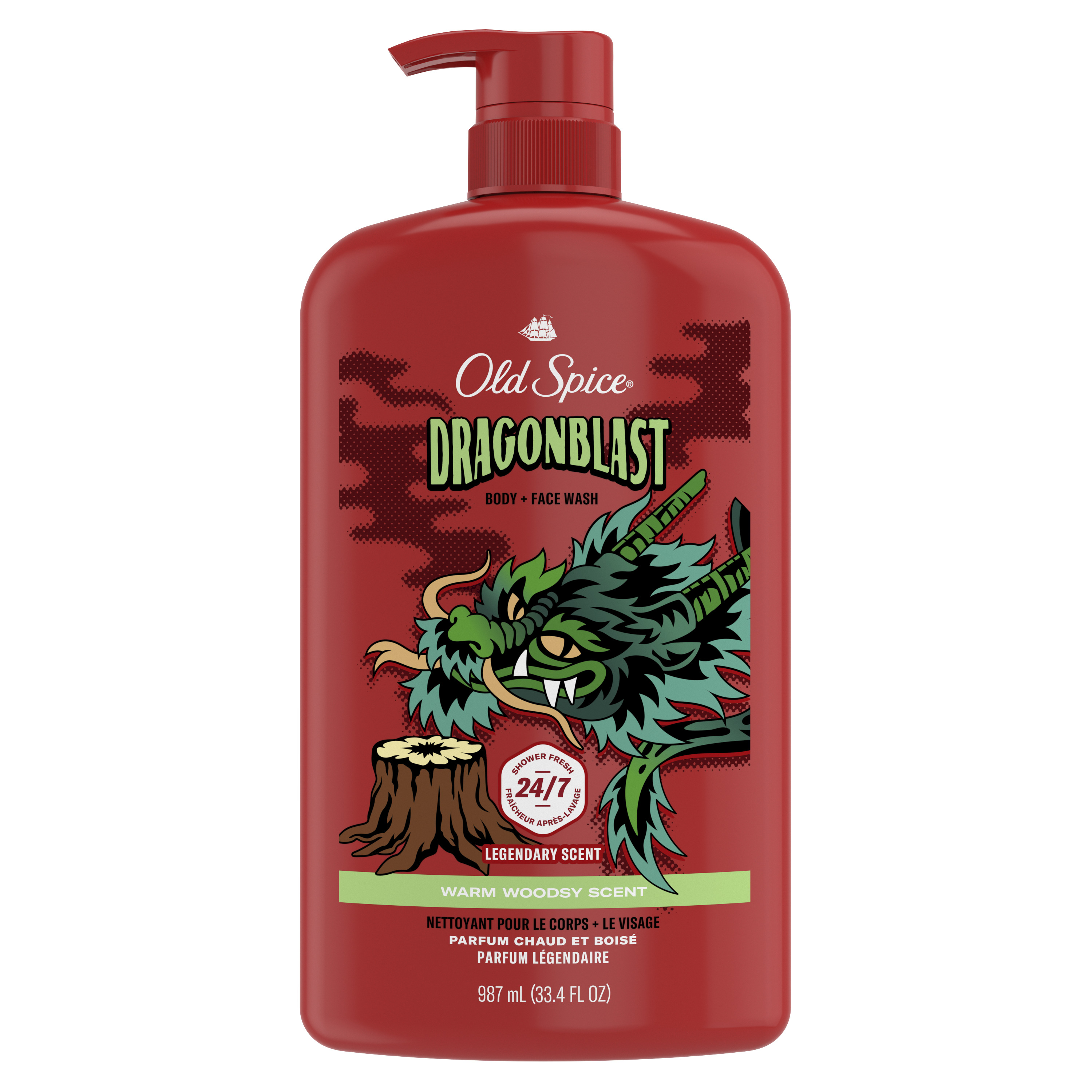 Old Spice Body Wash for Men, 24/7 Shower Clean, Dragonblast, 33.4 Oz