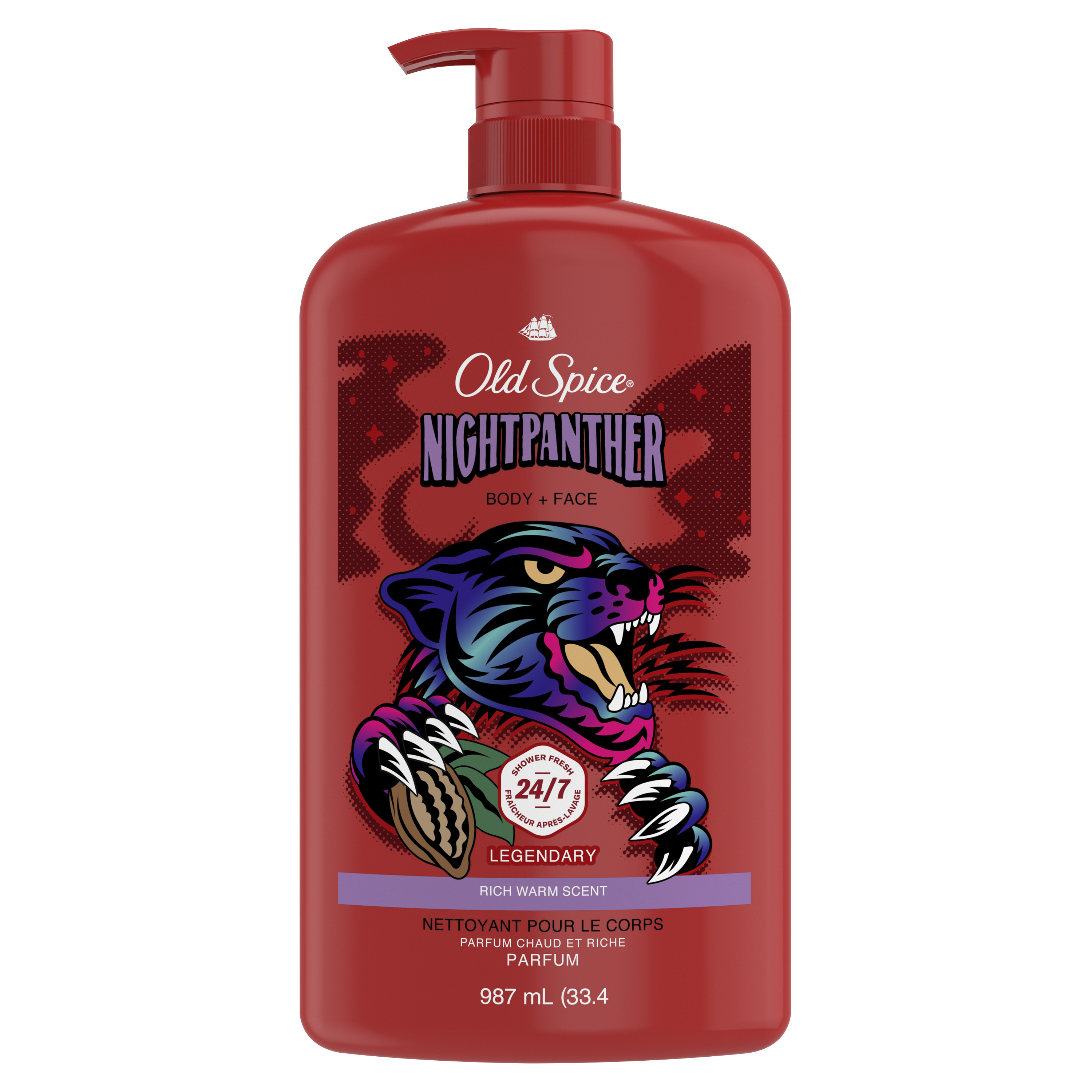 Old Spice Body Wash for Men, 24/7 Shower Clean, Nightpanther, 33.4 Oz
