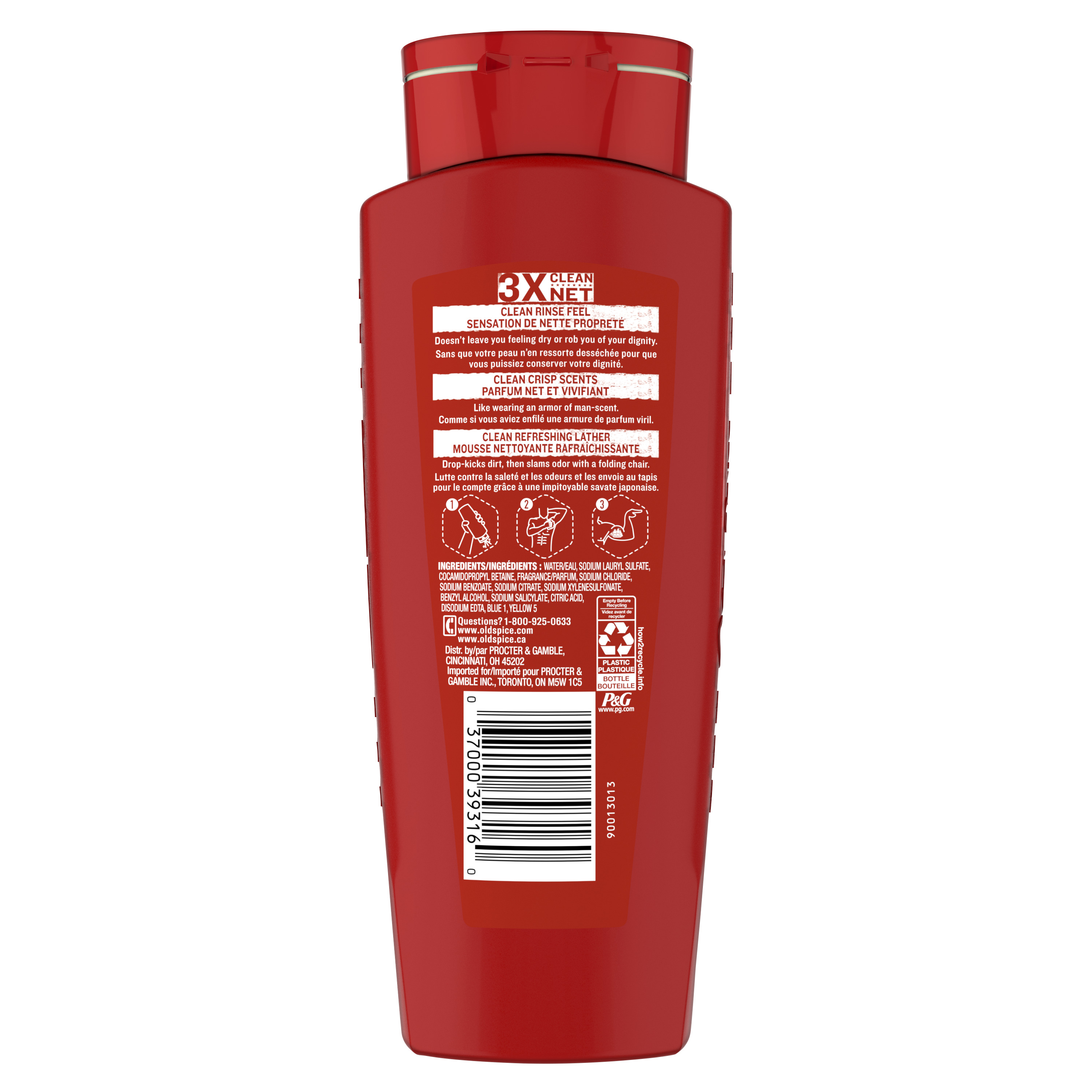 High Endurance Body Wash for Men, Pure Sport Scent, 18 FL Oz (532 ml) back side