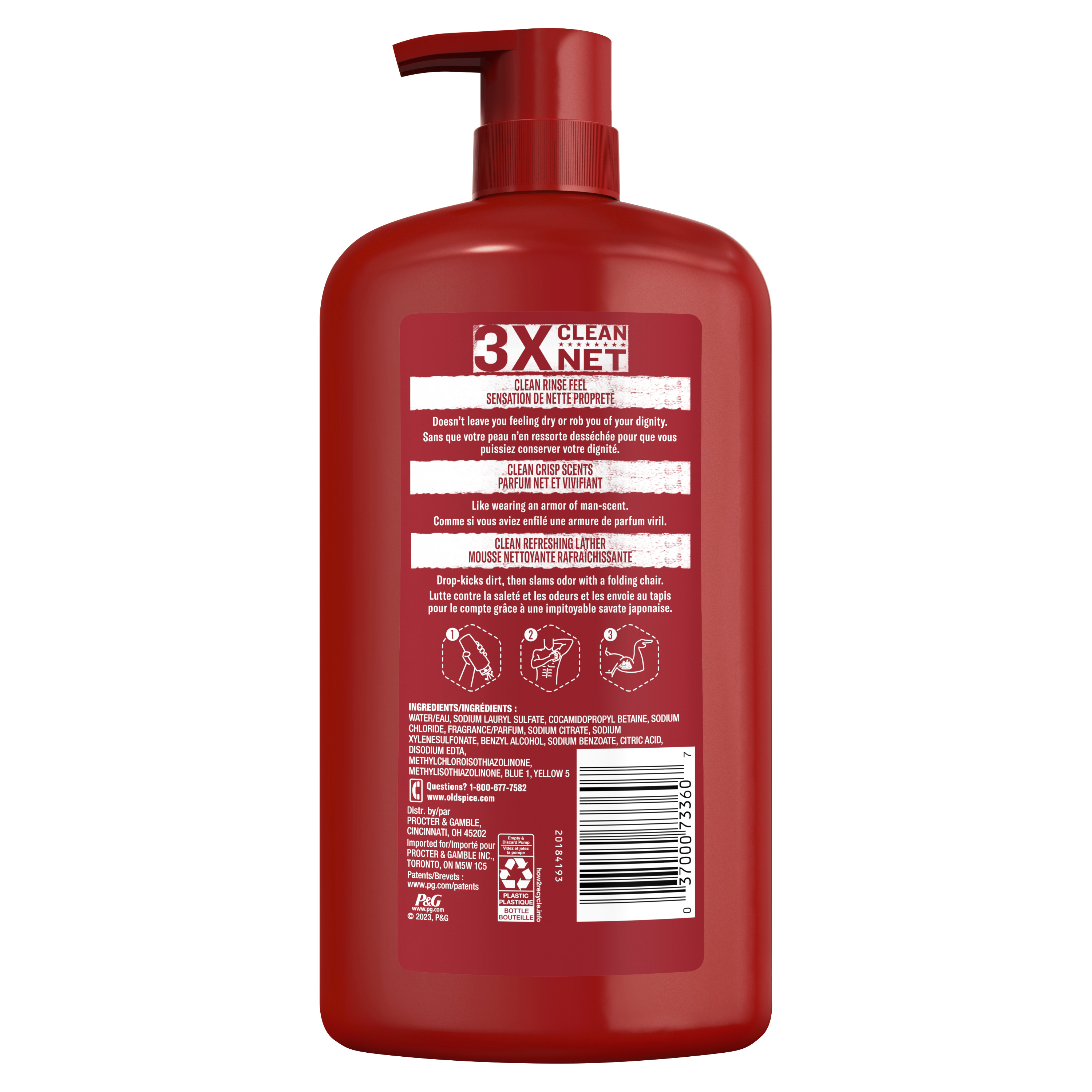 Old Spice High Endurance Body Wash for Men, Pure Sport Scent, 33.4 fl Oz (987 ml) back side