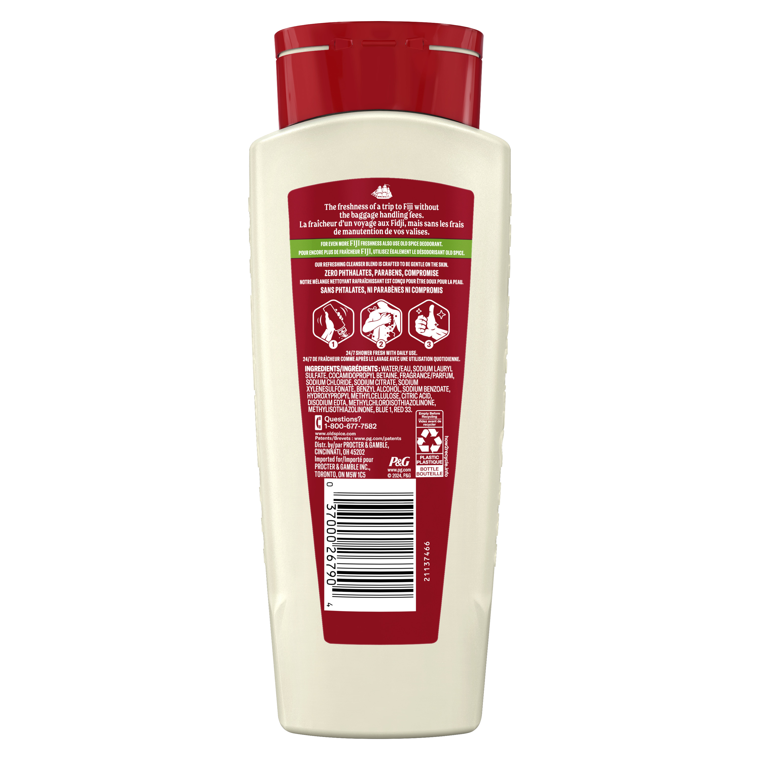 Old Spice Men's Body Wash Fiji with Palm Tree, 16 Oz back side