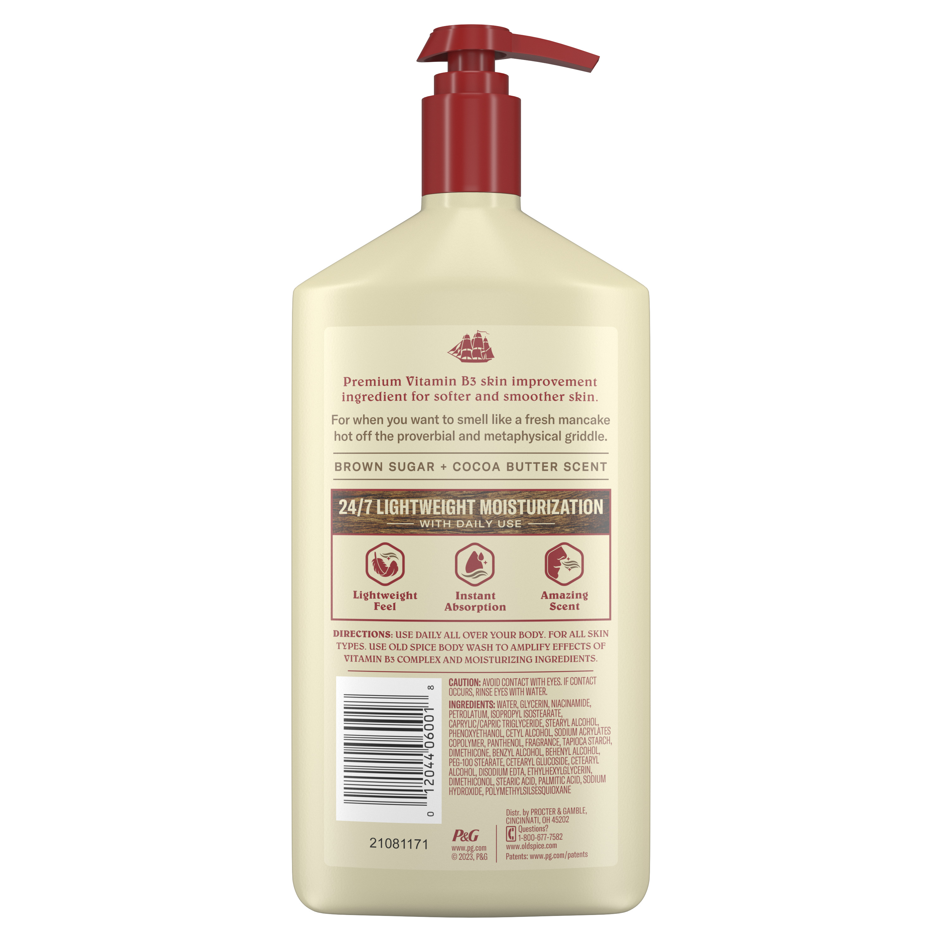 Old Spice Hand and Body Lotion, Brown Sugar and Cocoa Butter, 16 Oz back side