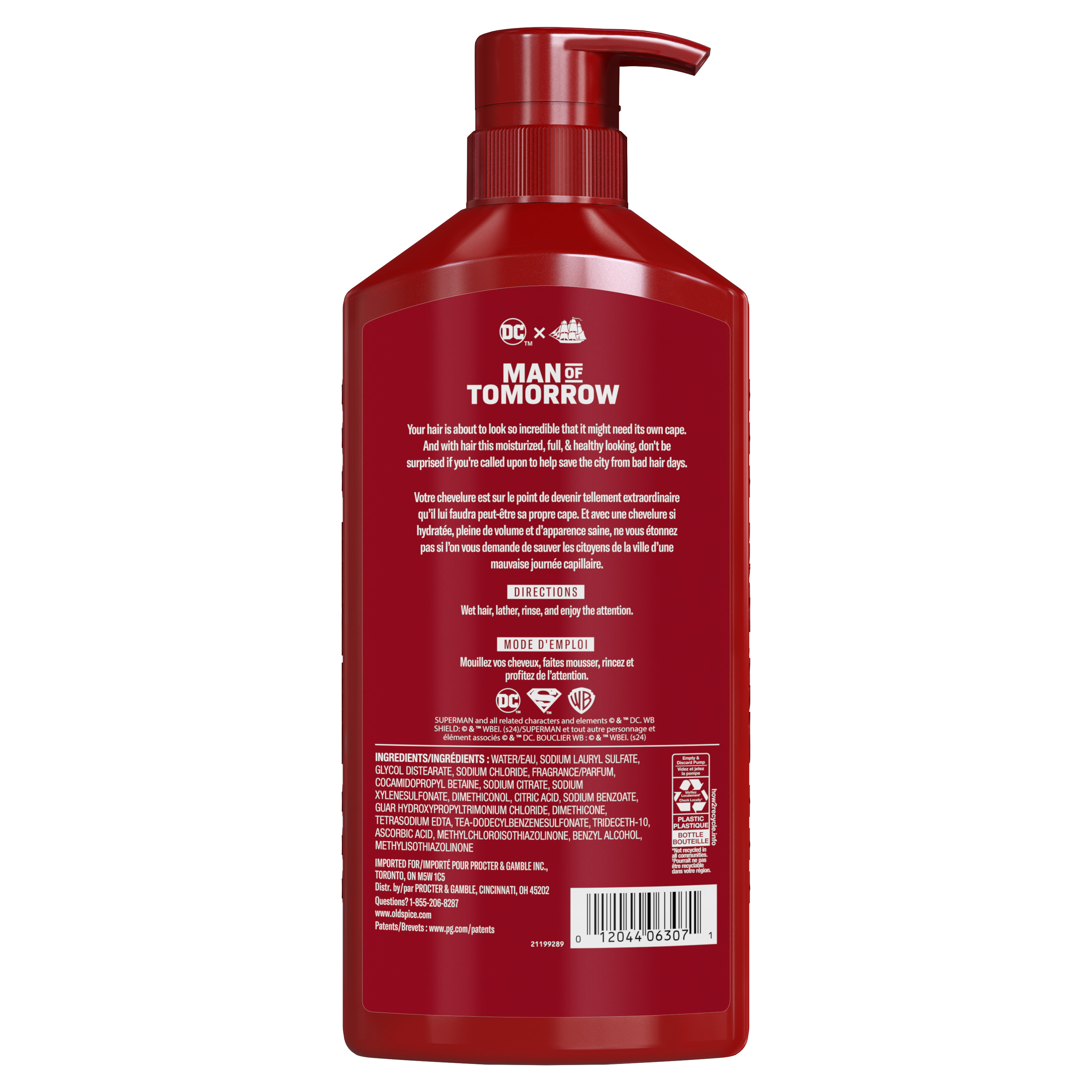 Old Spice x Superman, Shampoo for Men, 21.9 Oz back side