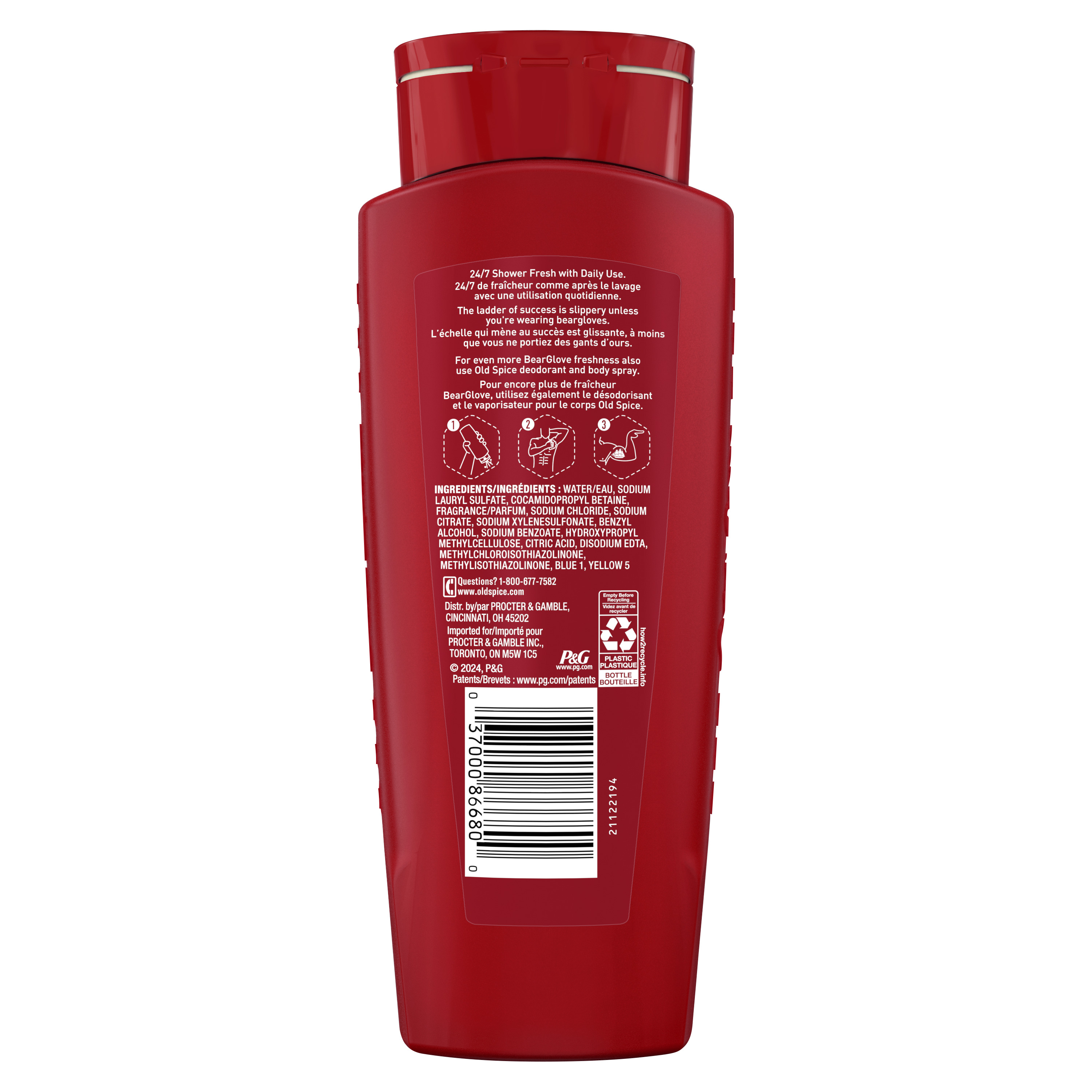Old Spice Body Wash for Men, 24/7 Shower Clean, Bearglove, 16oz Back
