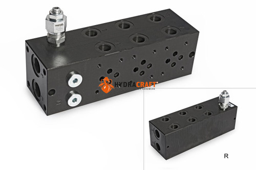 Anschlussplatte/Reihenplatte 3-fach Aluminium NG6 A-B seitlich 3/8"G, P-T 1/2"G mit DBV 210 bar (78016027)