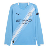 HAALAND #9 Manchester City 25/26 Men's Home Long Sleeve Shirt - PL Font