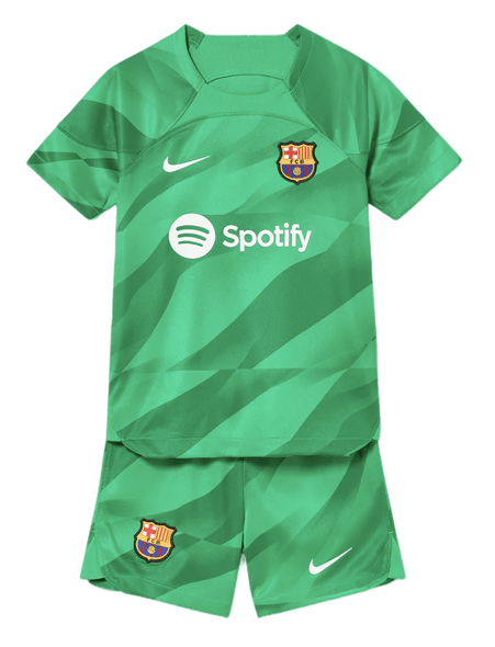 Barcelona 23/24 Kid's Green Goalkeeper Shirt and Shorts